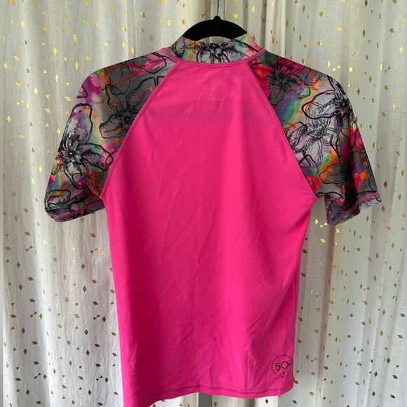 Maui And Sons Women's 50+ UPF Floral Graphic Rash Guard Surf Shirt Tee Beach M - Picture 4 of 6